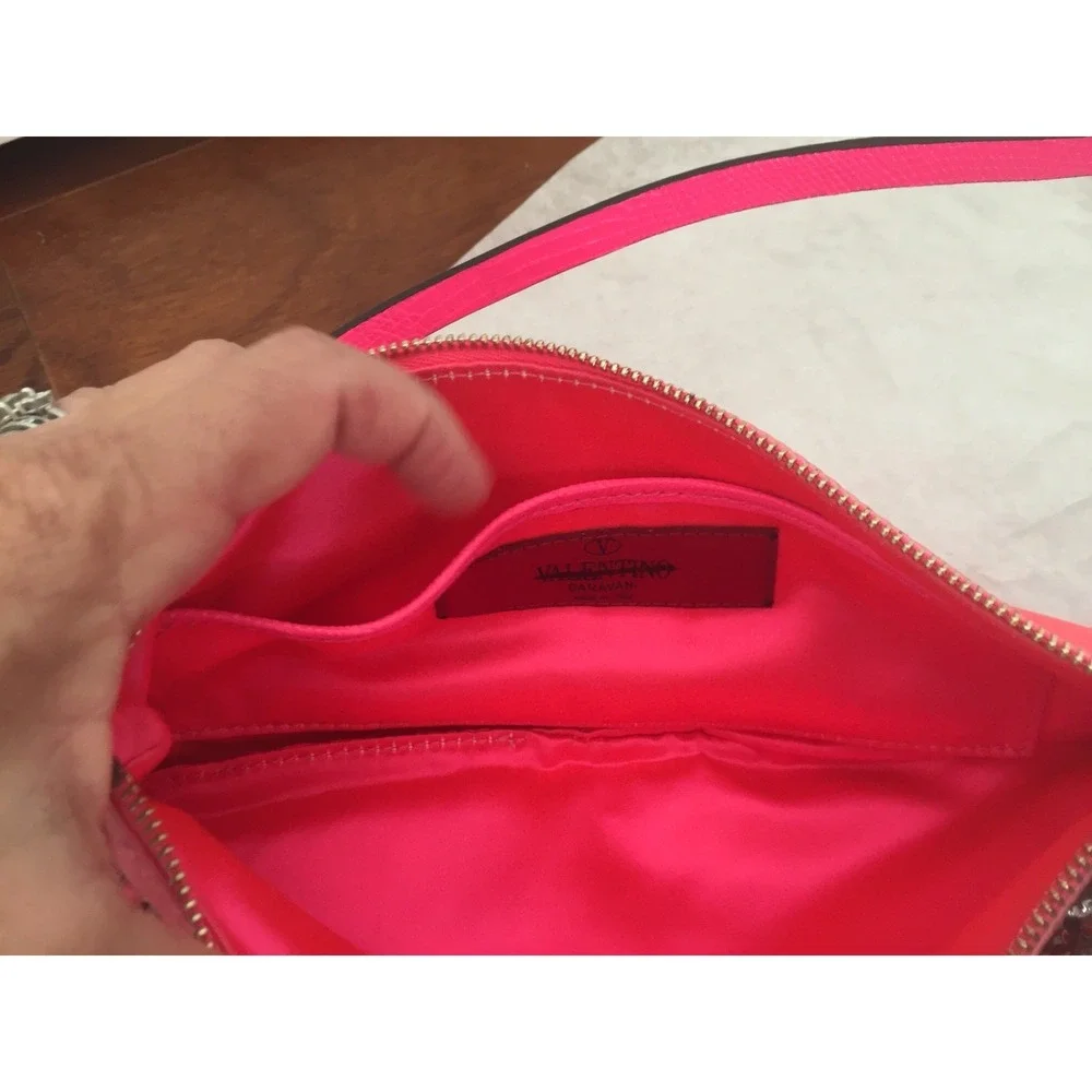 Valentino Garavani Pink Silk Satin Crystal Embellished Flower Pochette Bag